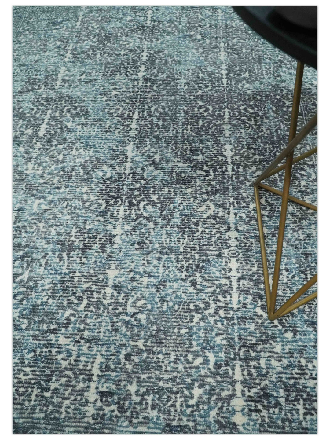 Premium look antique Design Teal, Charcoal and Ivory 5x8 Hand loom wool and Viscose Area Rug - The Rug Decor