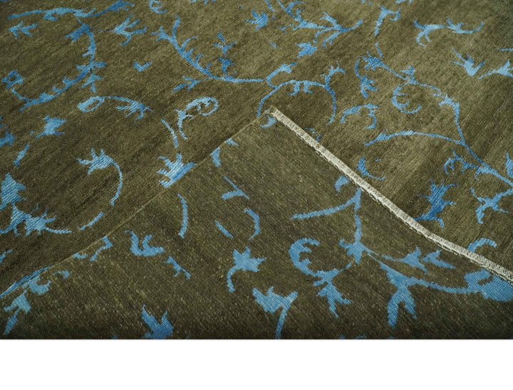 Premium look Antique Style Olive and Blue Hand loom 6x9 wool and Art Silk Area Rug - The Rug Decor