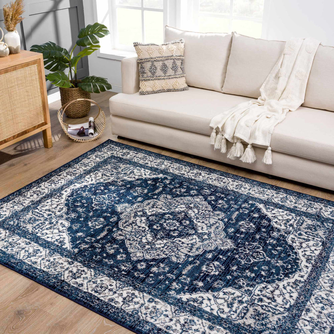 Premium look Blue and ivory Traditional Medallion Area Rug - The Rug Decor