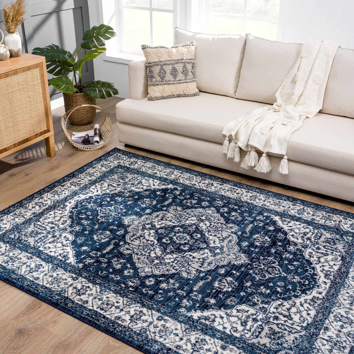 Premium look Blue and ivory Traditional Medallion Area Rug - The Rug Decor
