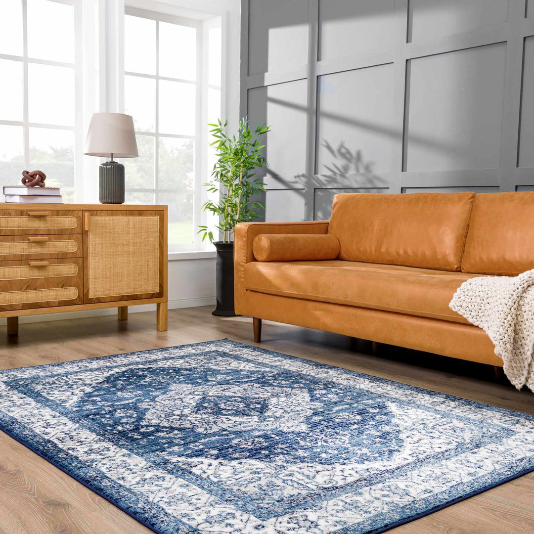 Premium look Blue and ivory Traditional Medallion Area Rug - The Rug Decor