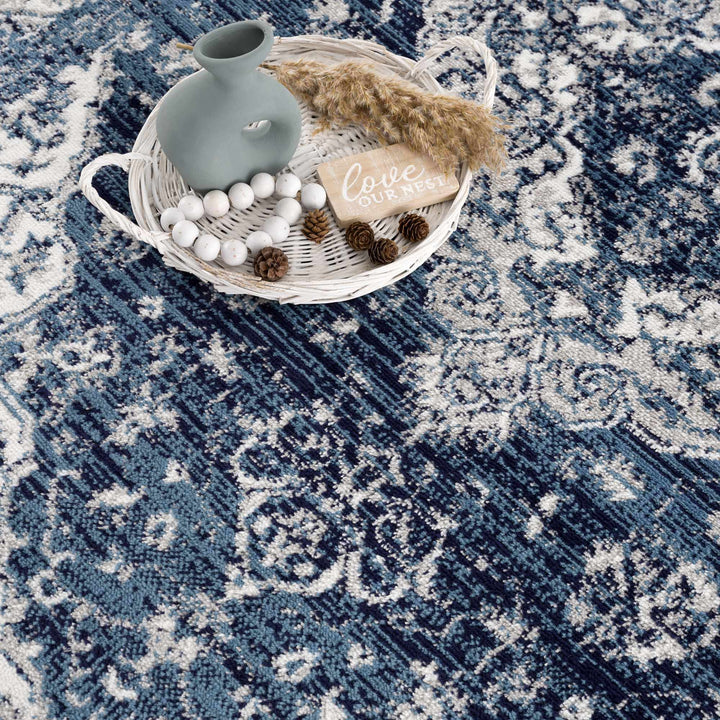 Premium look Blue and ivory Traditional Medallion Area Rug - The Rug Decor