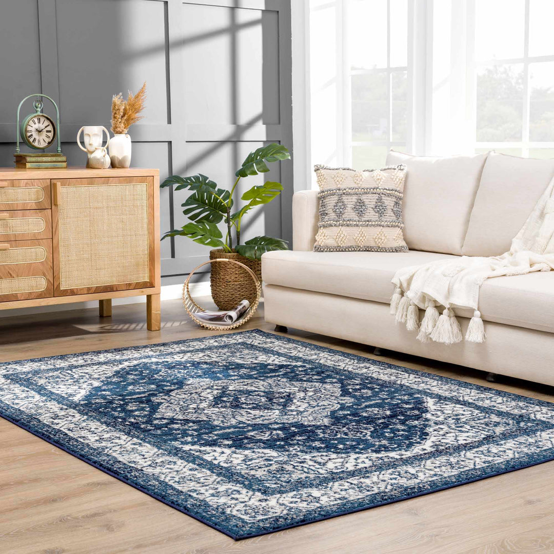 Premium look Blue and ivory Traditional Medallion Area Rug - The Rug Decor