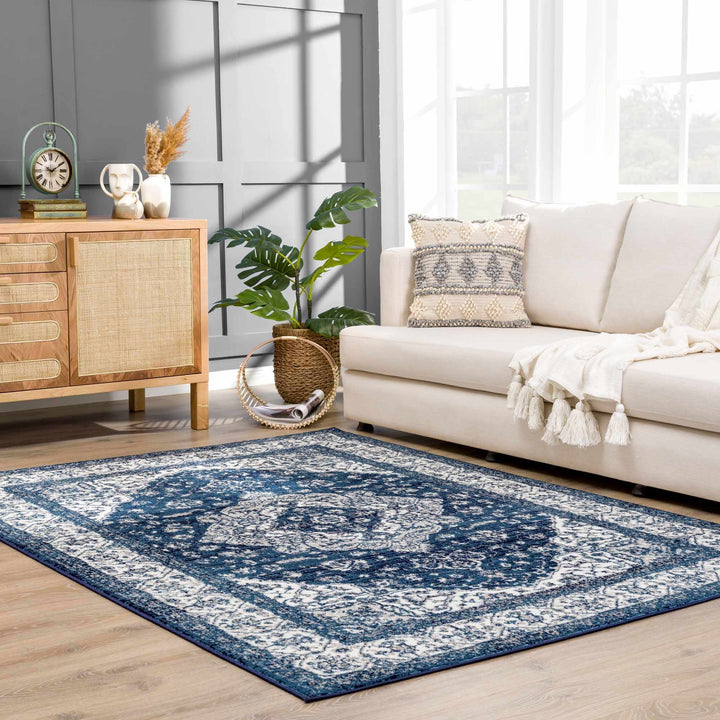 Premium look Blue and ivory Traditional Medallion Area Rug - The Rug Decor