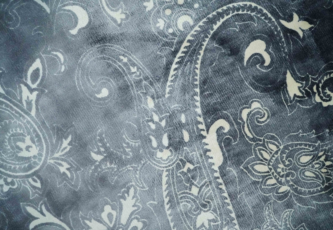 Premium look Charcoal, Ivory and Silver Hand loom Traditional Boteh Design Wool and Viscose Area Rug - The Rug Decor