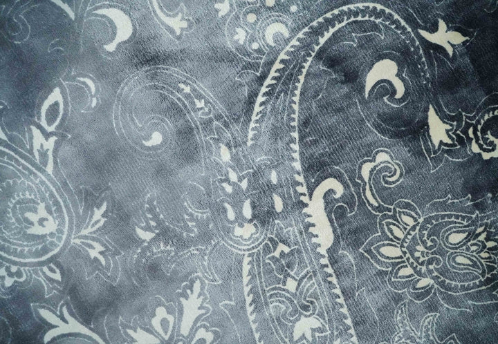 Premium look Charcoal, Ivory and Silver Hand loom Traditional Boteh Design Wool and Viscose Area Rug - The Rug Decor