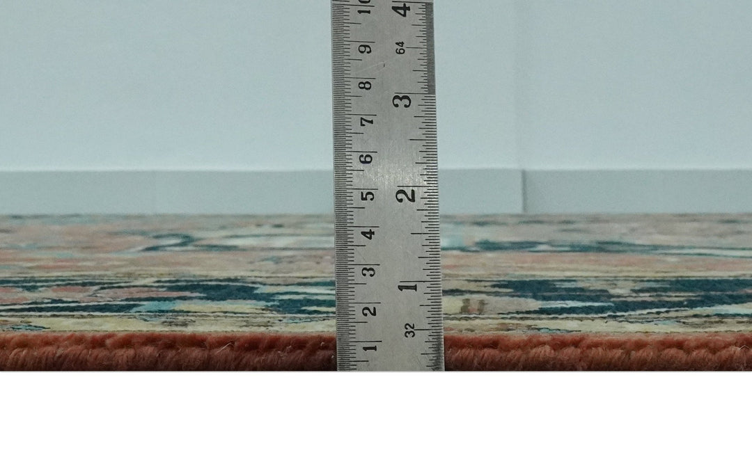 Premium look Rust, Blue and Olive 8x10 Fine Hand Knotted Traditional Heriz wool area rug - The Rug Decor