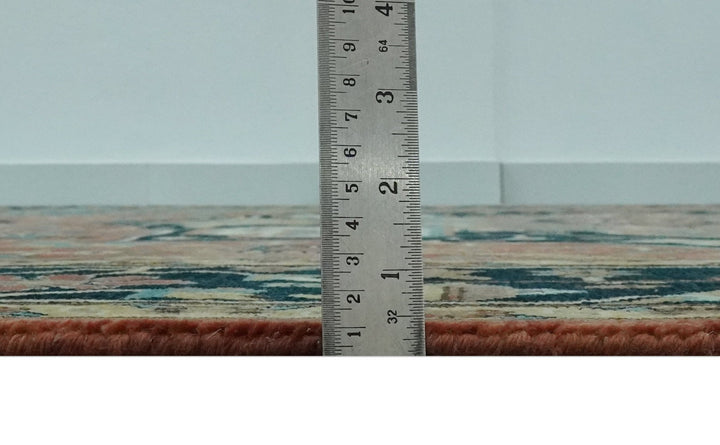 Premium look Rust, Blue and Olive 8x10 Fine Hand Knotted Traditional Heriz wool area rug - The Rug Decor