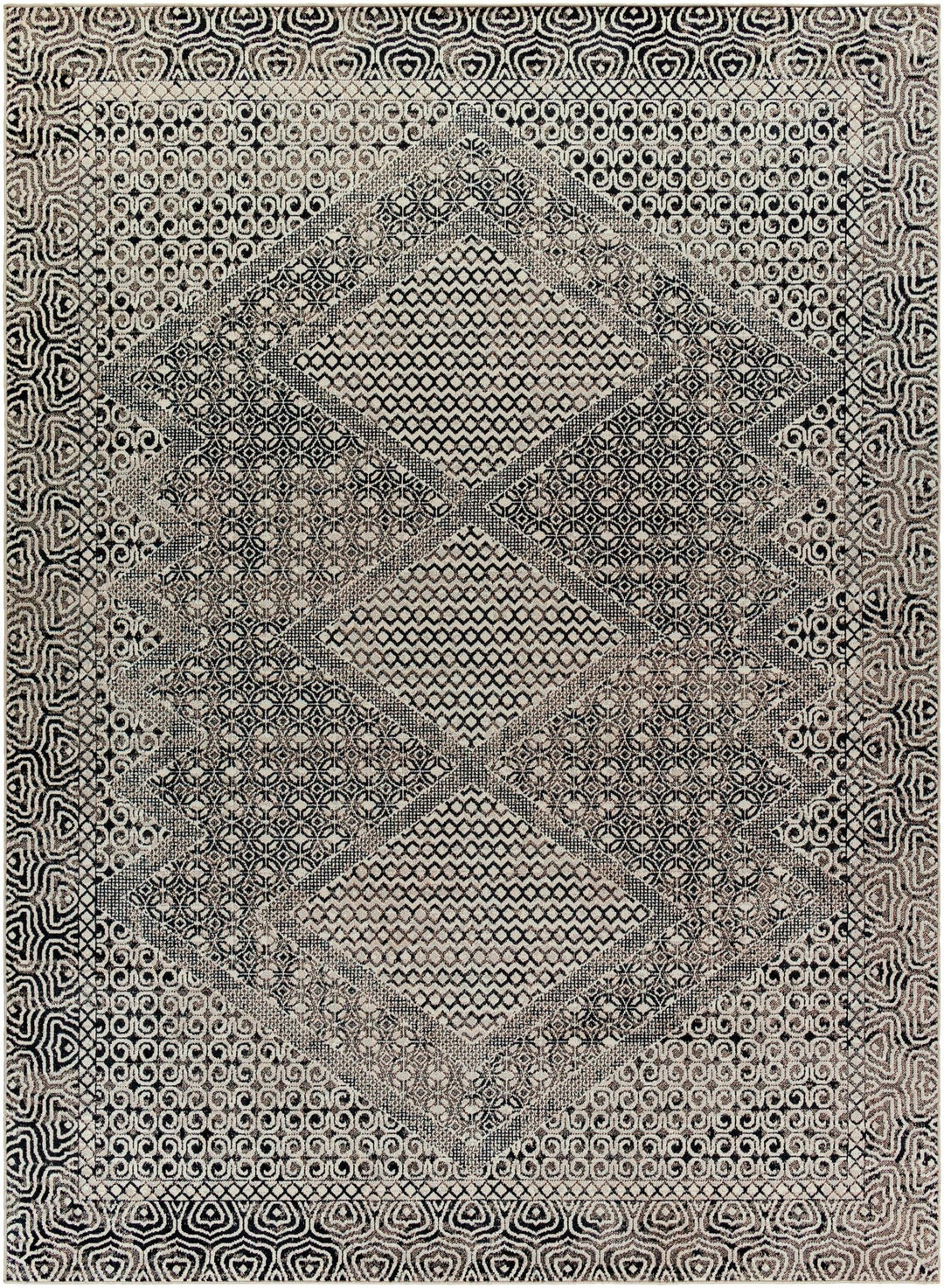 Premium look Silver and Black Geometrical washable Area Rug - The Rug Decor