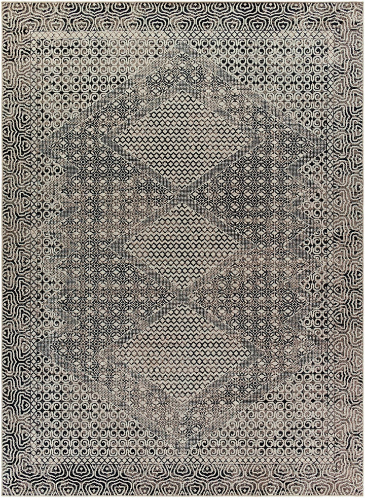Premium look Silver and Black Geometrical washable Area Rug - The Rug Decor