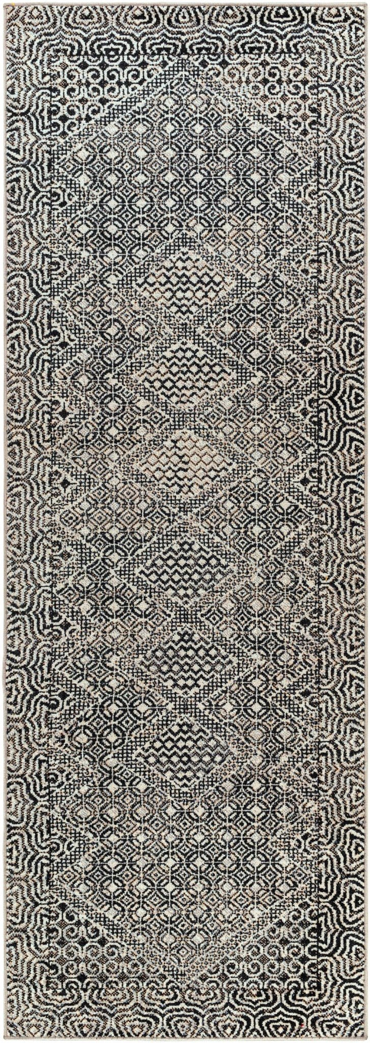 Premium look Silver and Black Geometrical washable Area Rug - The Rug Decor