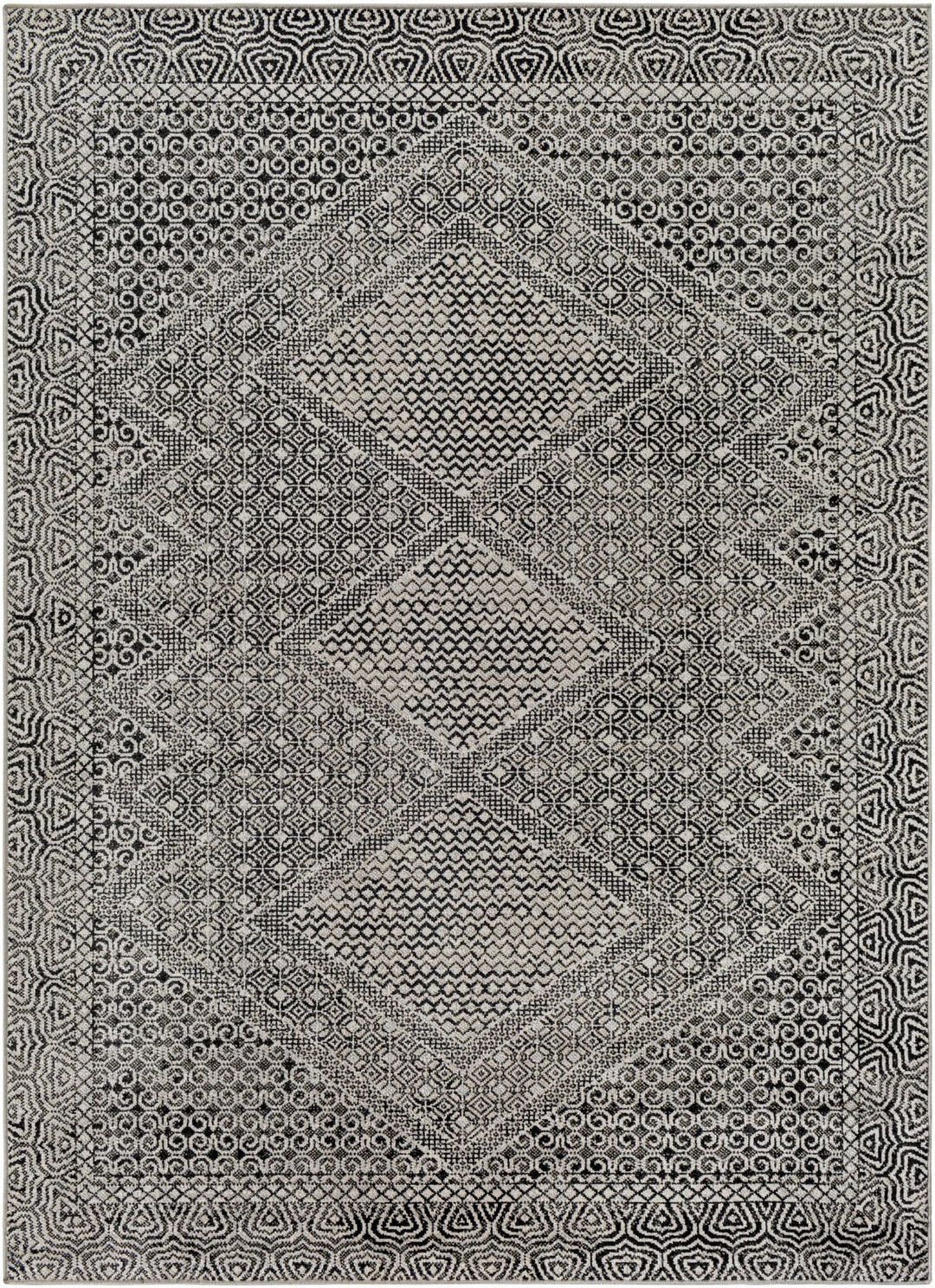 Premium look Silver and Black Geometrical washable Area Rug - The Rug Decor