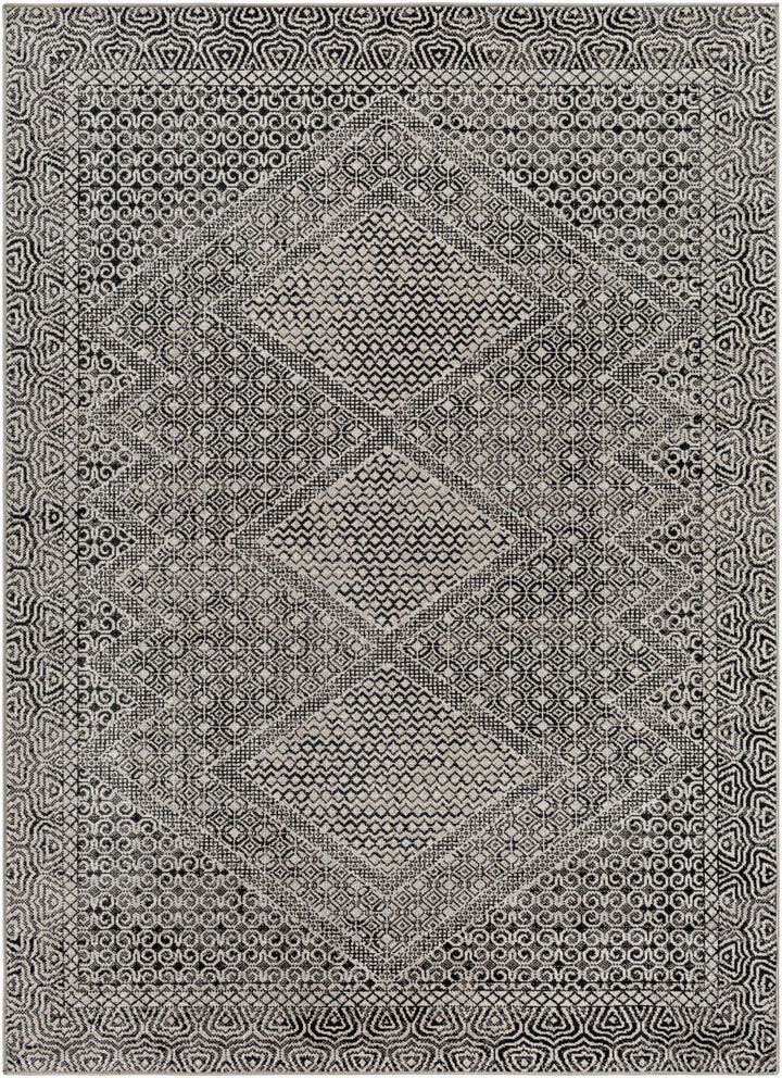 Premium look Silver and Black Geometrical washable Area Rug - The Rug Decor