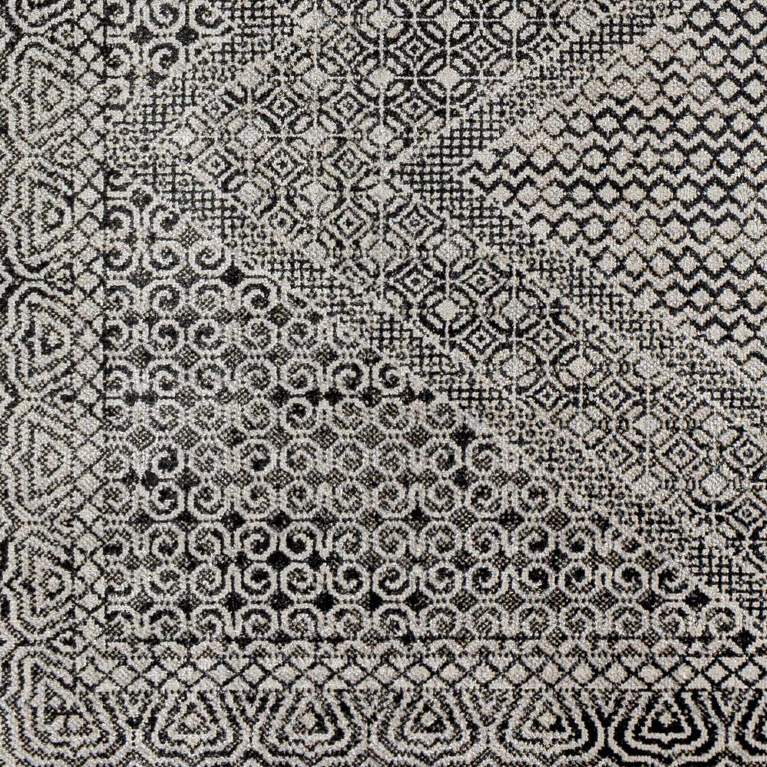 Premium look Silver and Black Geometrical washable Area Rug - The Rug Decor