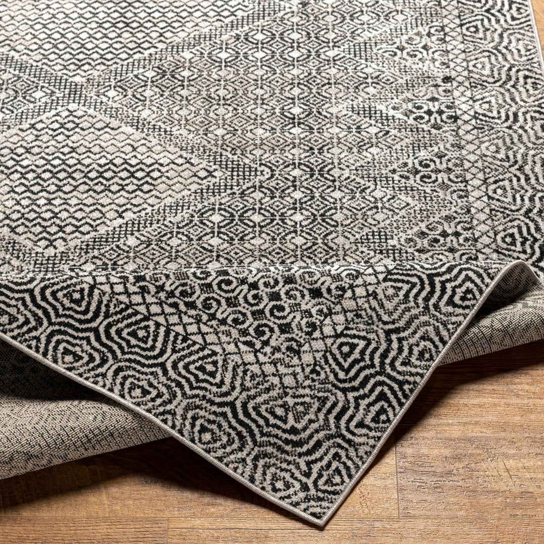 Premium look Silver and Black Geometrical washable Area Rug - The Rug Decor