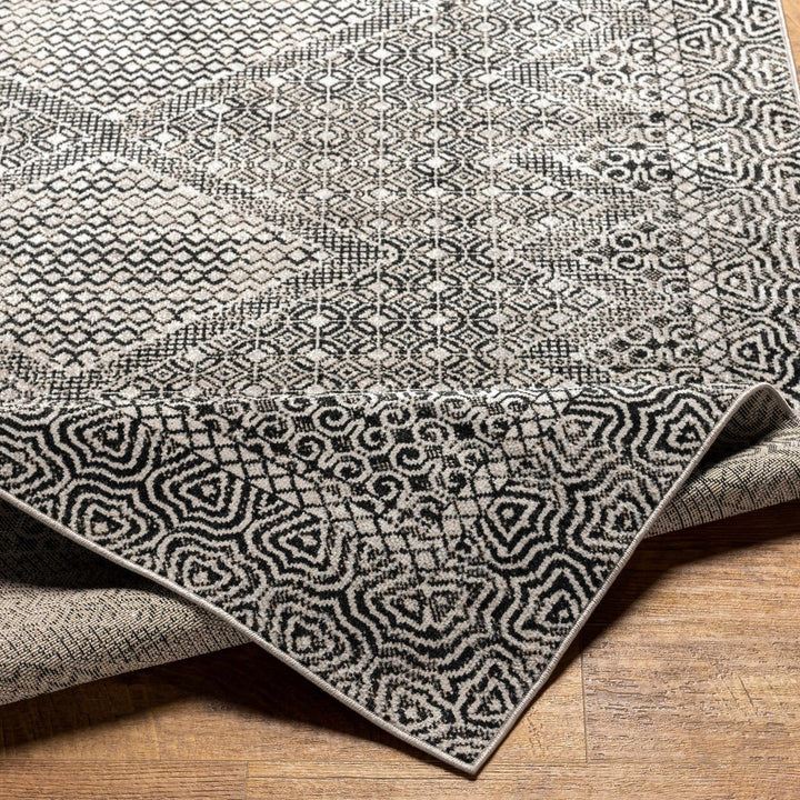 Premium look Silver and Black Geometrical washable Area Rug - The Rug Decor