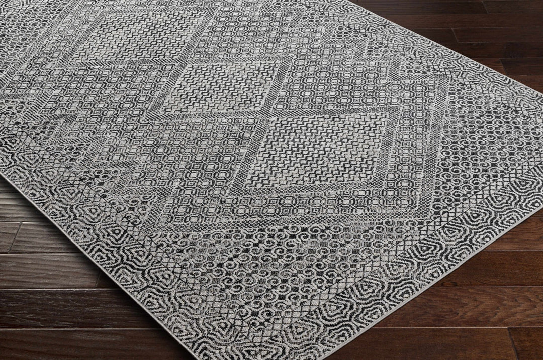 Premium look Silver and Black Geometrical washable Area Rug - The Rug Decor