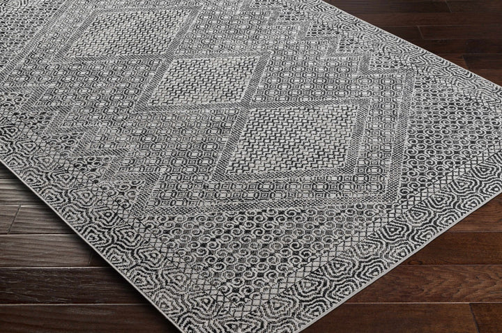 Premium look Silver and Black Geometrical washable Area Rug - The Rug Decor