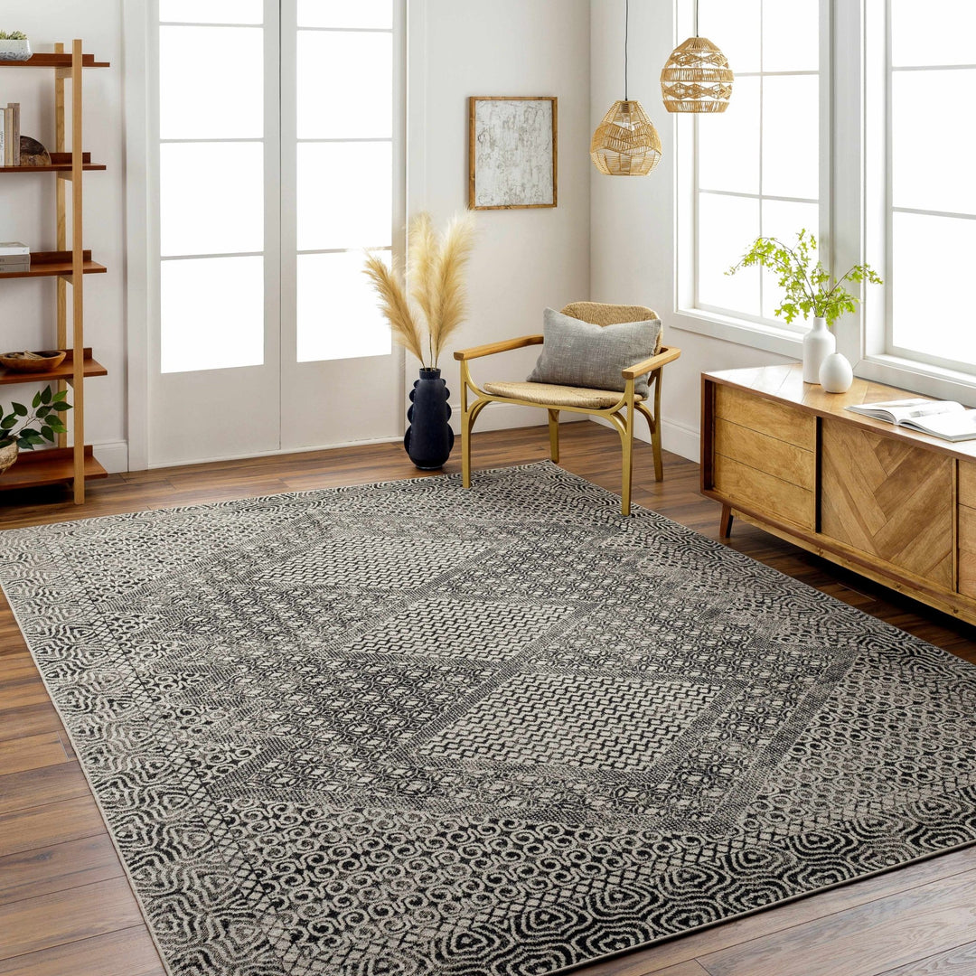 Premium look Silver and Black Geometrical washable Area Rug - The Rug Decor
