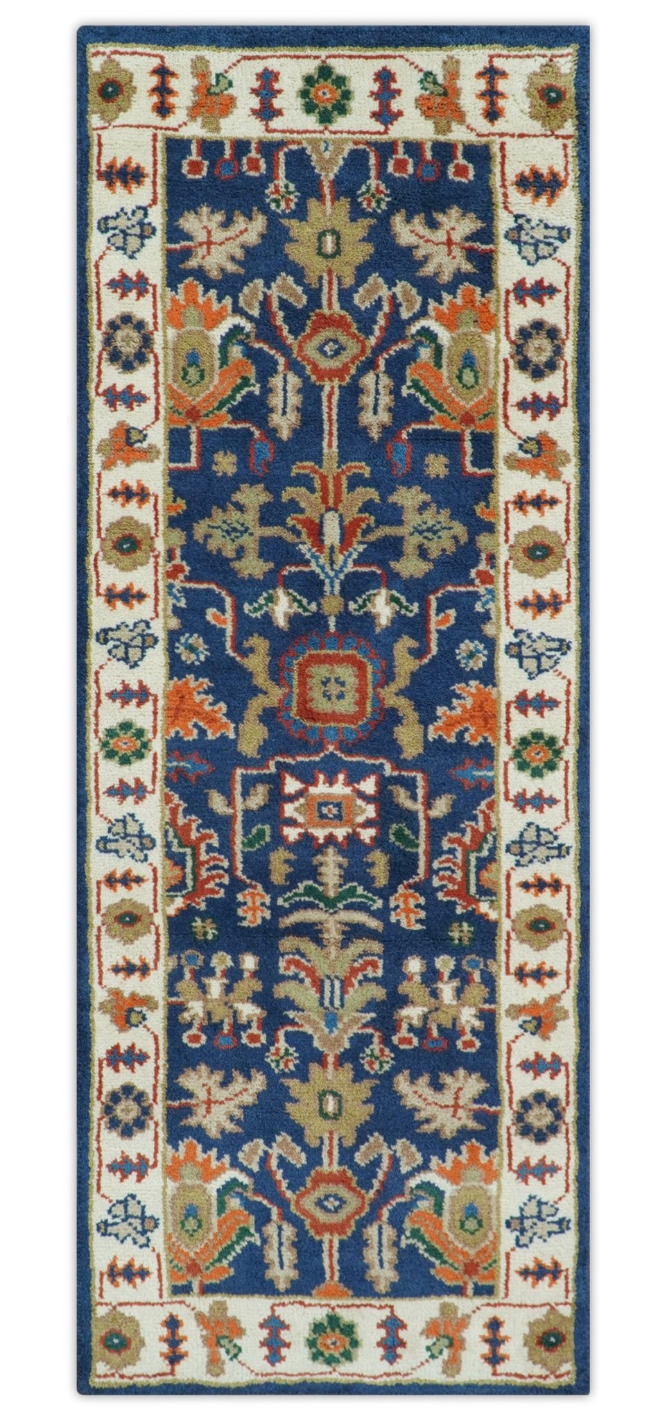Premium Style Vibrant Colorful Blue, Ivory, Rust and Orange Traditional Hand Knotted Oriental Oushak Multi Size wool Area Rug - The Rug Decor