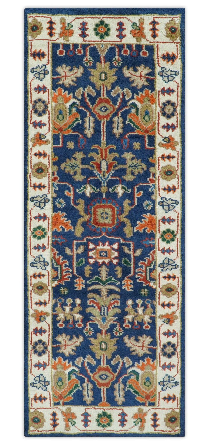 Premium Style Vibrant Colorful Blue, Ivory, Rust and Orange Traditional Hand Knotted Oriental Oushak Multi Size wool Area Rug - The Rug Decor