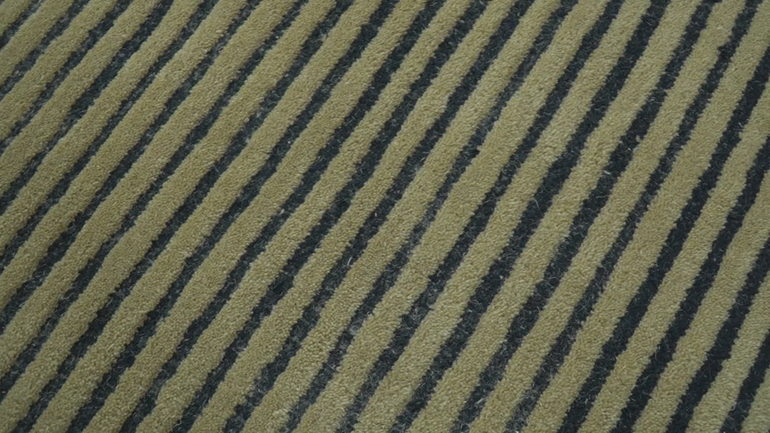 Modern Stripes Design Black And Brown 8x10 Hand Tufted Wool Area Rug
