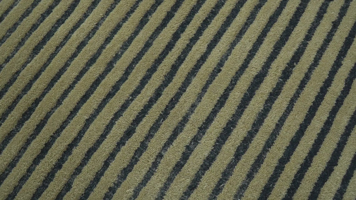 Modern Stripes Design Black And Brown Hand Tufted Custom Made Wool Area Rug