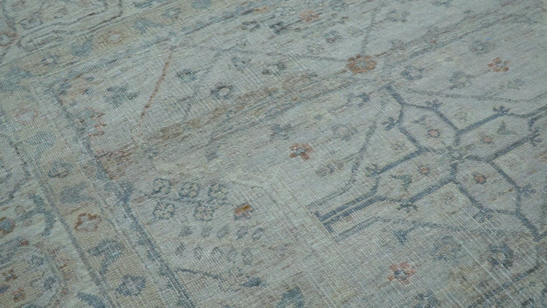 Custom Made Distressed Silver Blue Traditional Hand knotted Wool Area Rug