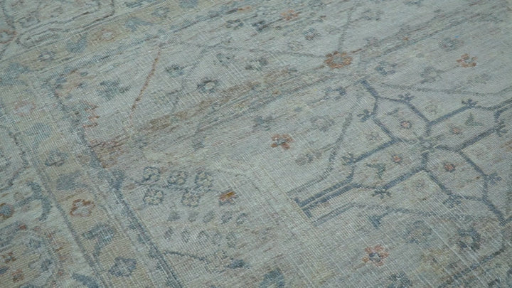 Custom Made Distressed Silver Blue Traditional Hand knotted Wool Area Rug