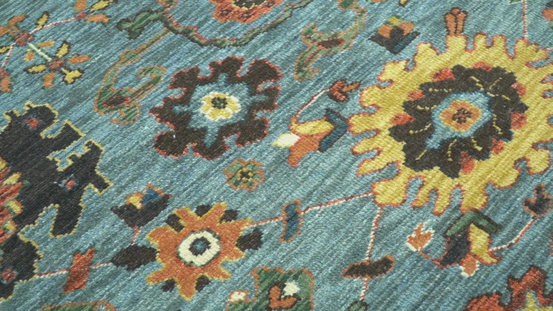 Blue, Green And Rust Traditional Turkish knot fine Hand knotted Wool Area Rug