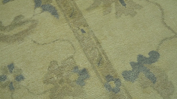 Hand Knotted Beige And Blue Traditional Oushak Design 9x11 Wool Area Rug