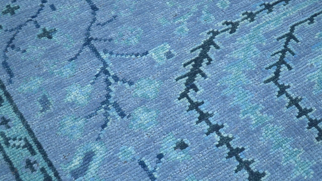 Custom Made Oriental Design Blue Hand Knotted Wool Rug