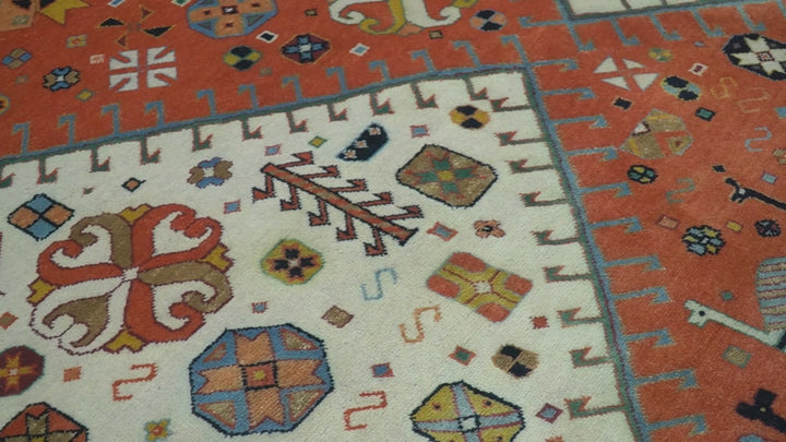 Traditional Tribal Rust And Ivory 8x11 Hand Knotted wool Area Rug