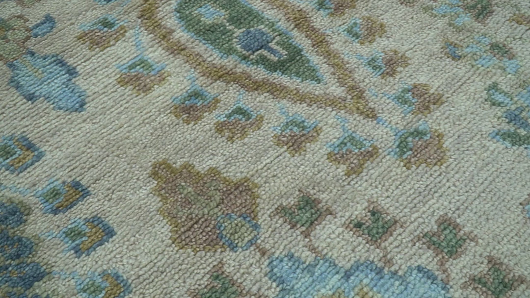 Custom Made Traditional Oriental Design Ivory And Blue Hand knotted Wool Area Rug