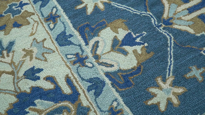Custom Made Traditional Oriental Design Blue And Beige Hand-Tufted Wool Area Rug