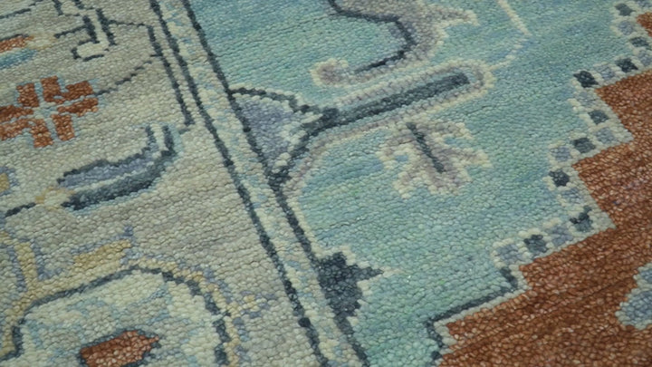 Custom Made Rust And Blue Traditional Serapi Design Hand Knotted Wool Rug