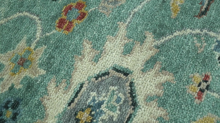Teal And Yellow Modern Oushak Style Hand Knotted Custom Made Wool Rug