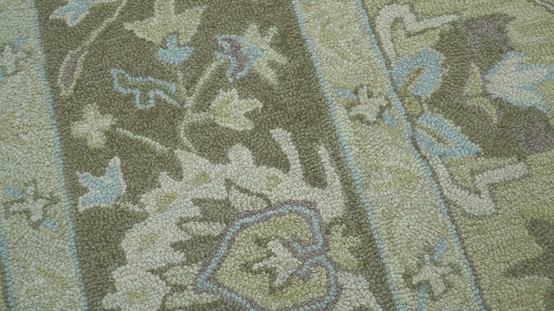 Custom Made Traditional Oriental Design Earthy Beige Hand-Tufted Wool Area Rug