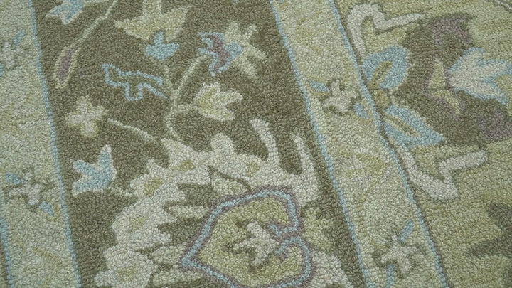 Custom Made Traditional Oriental Design Earthy Beige Hand-Tufted Wool Area Rug