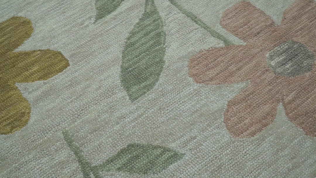 Custom Made Modern Floral Design Beige Hand Tufted Wool Area Rug