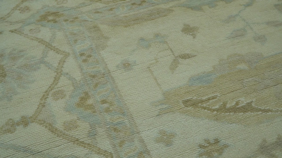 Traditional Oushak Design Ivory And Brown Hand Knotted 8x10 Wool Area Rug