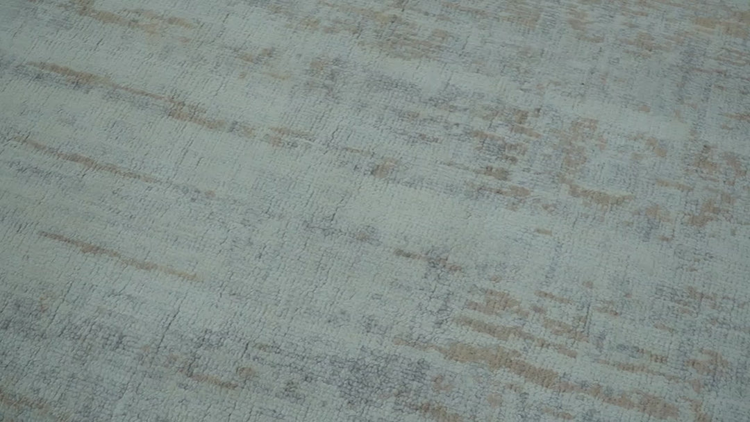 Modern Abstract Design Gray And Blue 8x10 Hand Knotted Bamboo Silk Area Rug