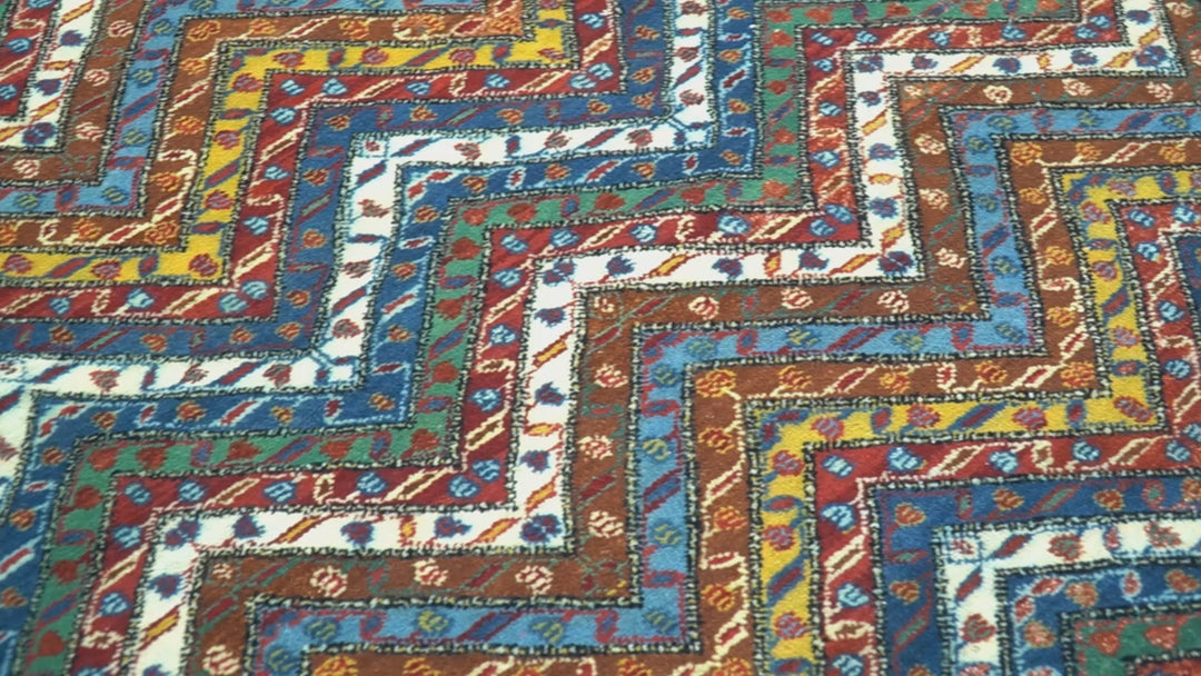 Multicolor Modern Chevron Design 7x10 Hand Knotted wool Area Rug