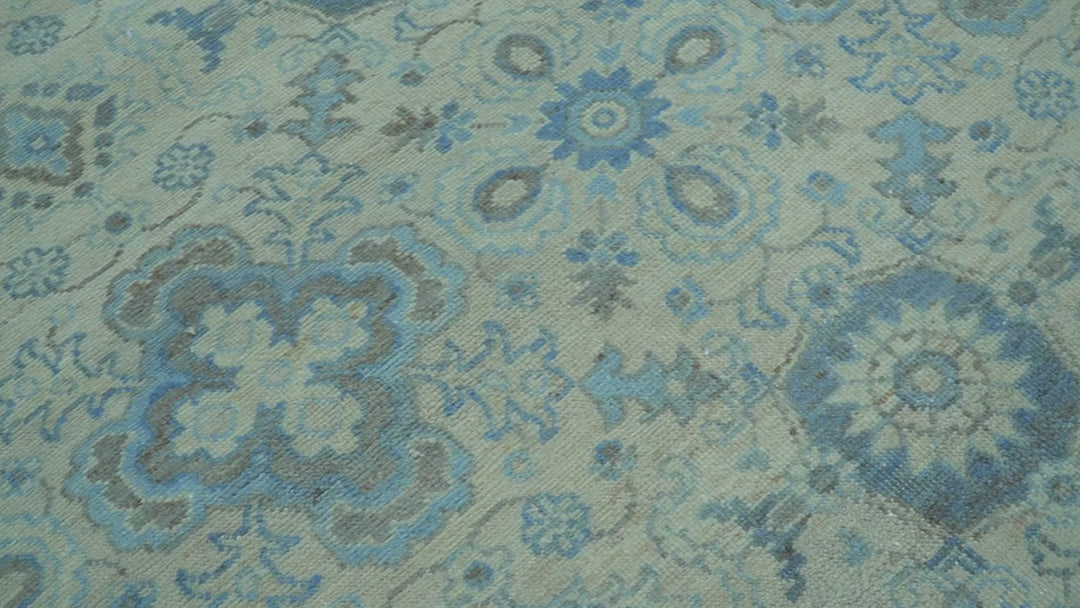 Distressed Hand Knotted Blue And Beige Oriental Design 8x10 Wool Area Rug