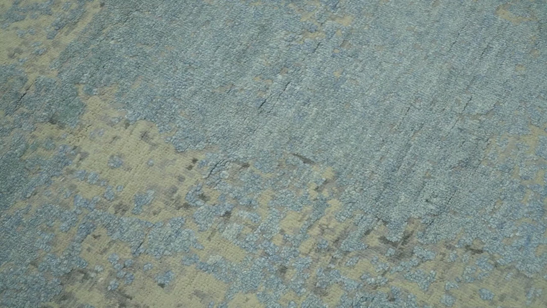 Abstract Design Blue, Beige And Gray 8x10 Hand Knotted Wool and Bamboo Silk Rug