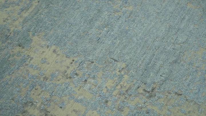 Abstract Design Blue, Beige And Gray 8x10 Hand Knotted Wool and Bamboo Silk Rug