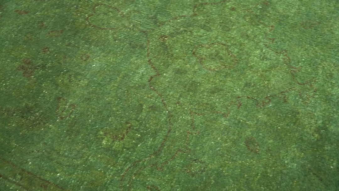 Hand Knotted Green Overdyed Traditional Oushak Design 9x12 Wool Area Rug