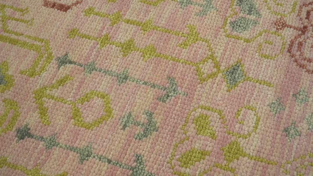 Custom Made Pink And Rust Traditional Design Hand Knotted wool rug