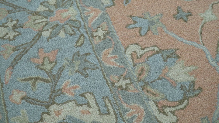 Custom Made Traditional Oriental Design Pink And Blue Hand Tufted Wool Area Rug
