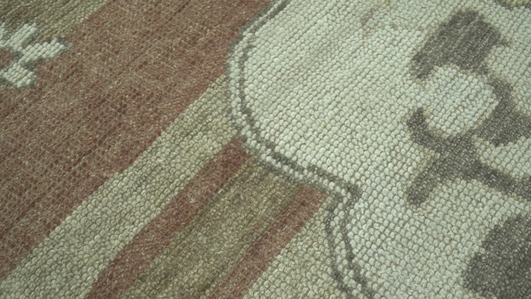 Custom Made Traditional Turkish Design Beige And Rust Hand knotted Wool Area Rug